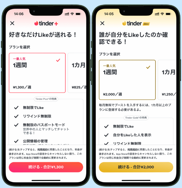 Tinder(ティンダー)の料金・有料会員